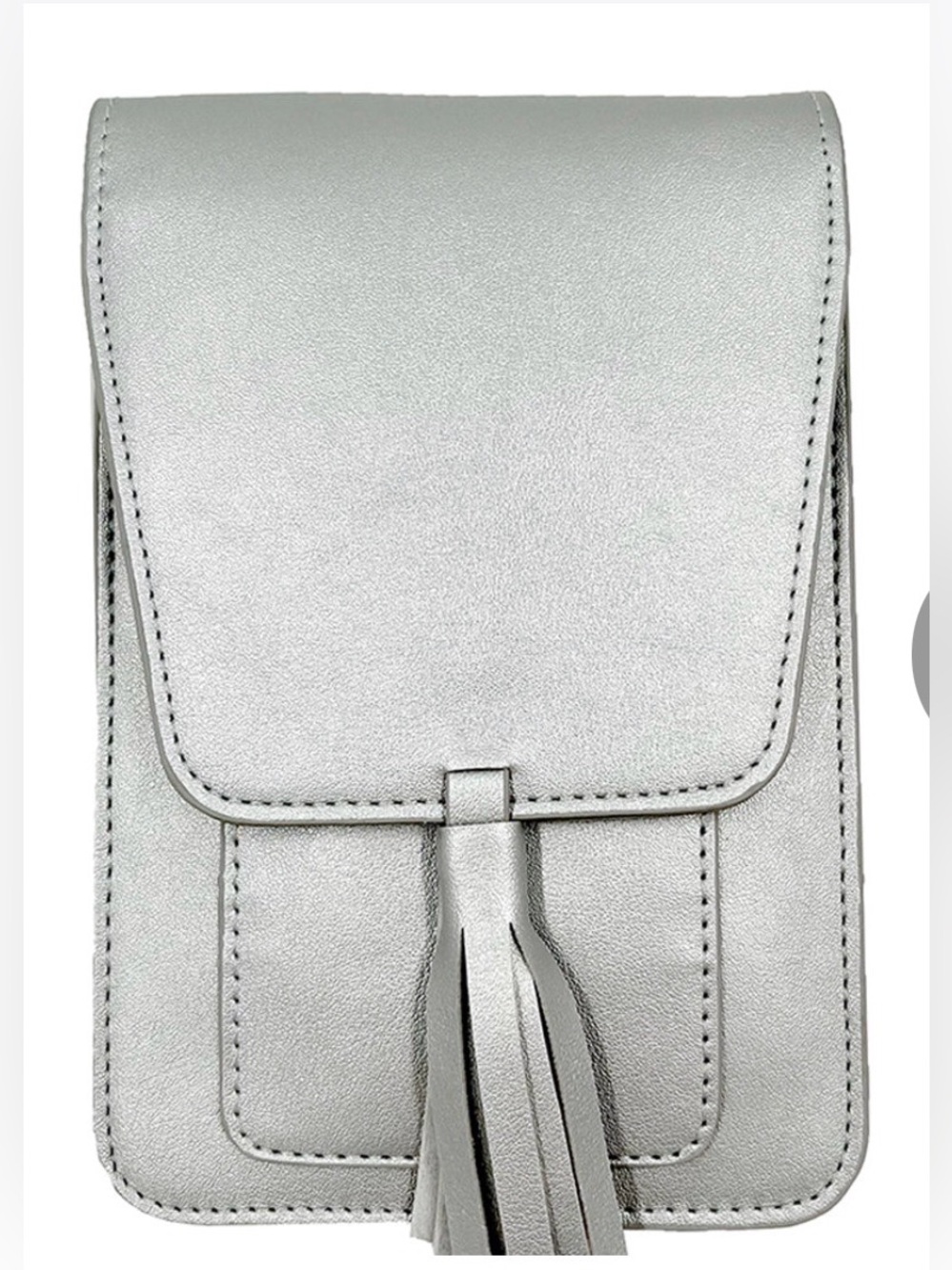 NWOT K. Carroll Harper Silver Shimmer Crossbody Phone Bag with Tassel